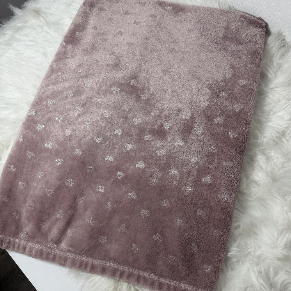 Adirondack Baby Blanket Silver Hearts Rose Pink Security 30"x40"